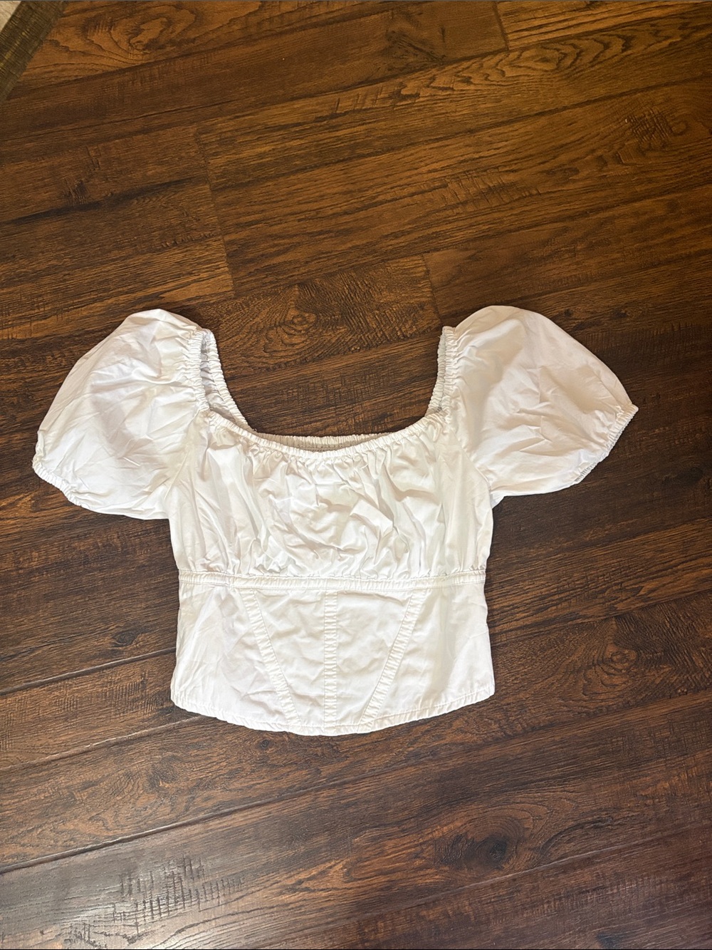 White Puff Sleeve Square Neck Women's Top